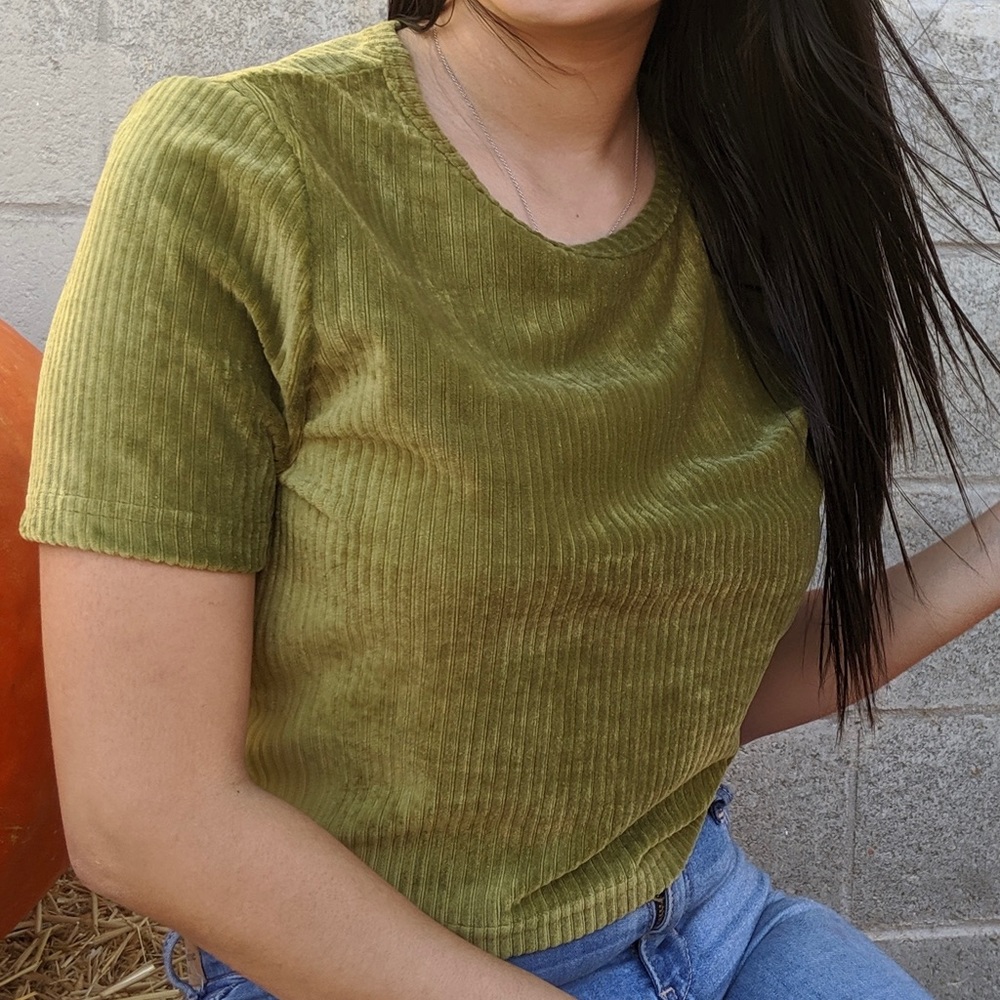 Ribbed velvet cropped top. Fit true to size.